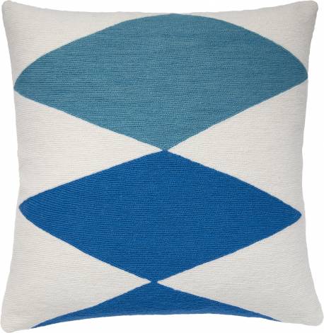 Judy Ross Textiles Hand-Embroidered Chain Stitch Ace Throw Pillow cream/sky blue/marine